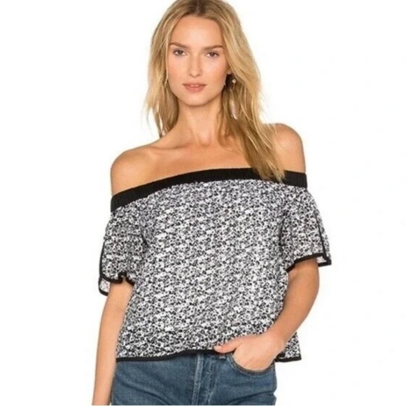 Rag & Bone off the shoulders Flavia Top in Black Floral - Picture 3 of 13